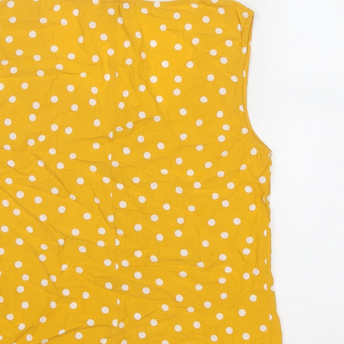 Warehouse Womens Yellow Polka Dot Viscose Basic Button-Up Size 10 Boat Neck