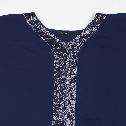 Evans Womens Blue Polyester Basic Blouse Size 22 V-Neck