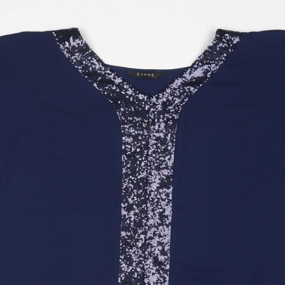Evans Womens Blue Polyester Basic Blouse Size 22 V-Neck