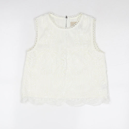 Moon River Womens White Polyester Basic Tank Size XS Round Neck