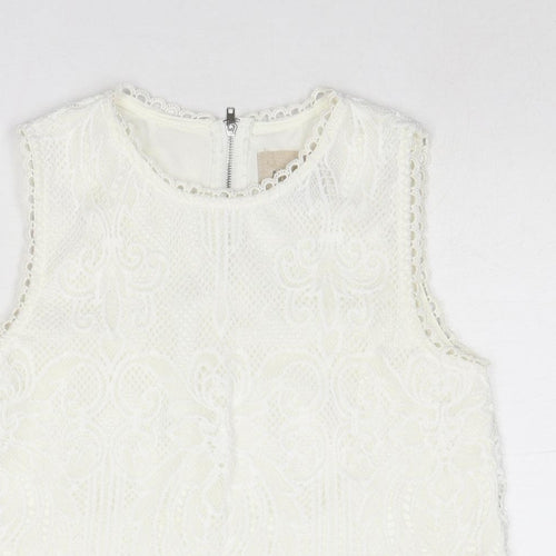 Moon River Womens White Polyester Basic Tank Size XS Round Neck