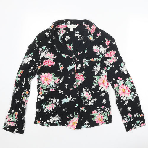 Marks and Spencer Womens Black Floral Viscose Basic Button-Up Size 6 Collared