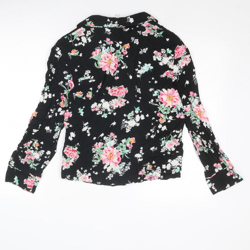 Marks and Spencer Womens Black Floral Viscose Basic Button-Up Size 6 Collared