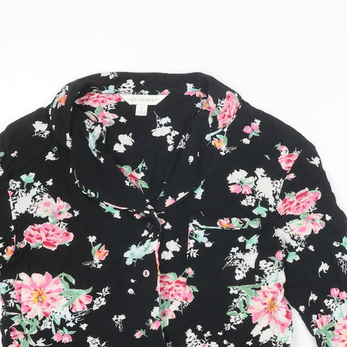 Marks and Spencer Womens Black Floral Viscose Basic Button-Up Size 6 Collared