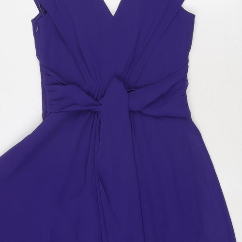 Coast Womens Purple Polyester Fit & Flare Size 10 V-Neck Zip