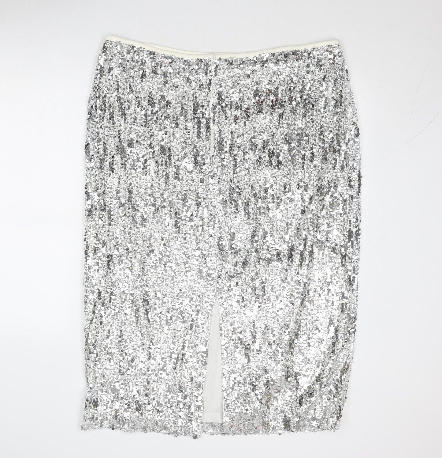 Marks and Spencer Womens Silver Polyester A-Line Skirt Size 22 Zip