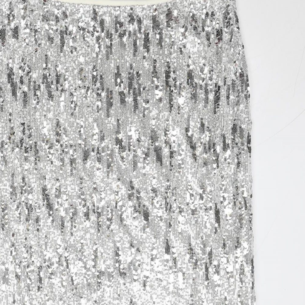 Marks and Spencer Womens Silver Polyester A-Line Skirt Size 22 Zip