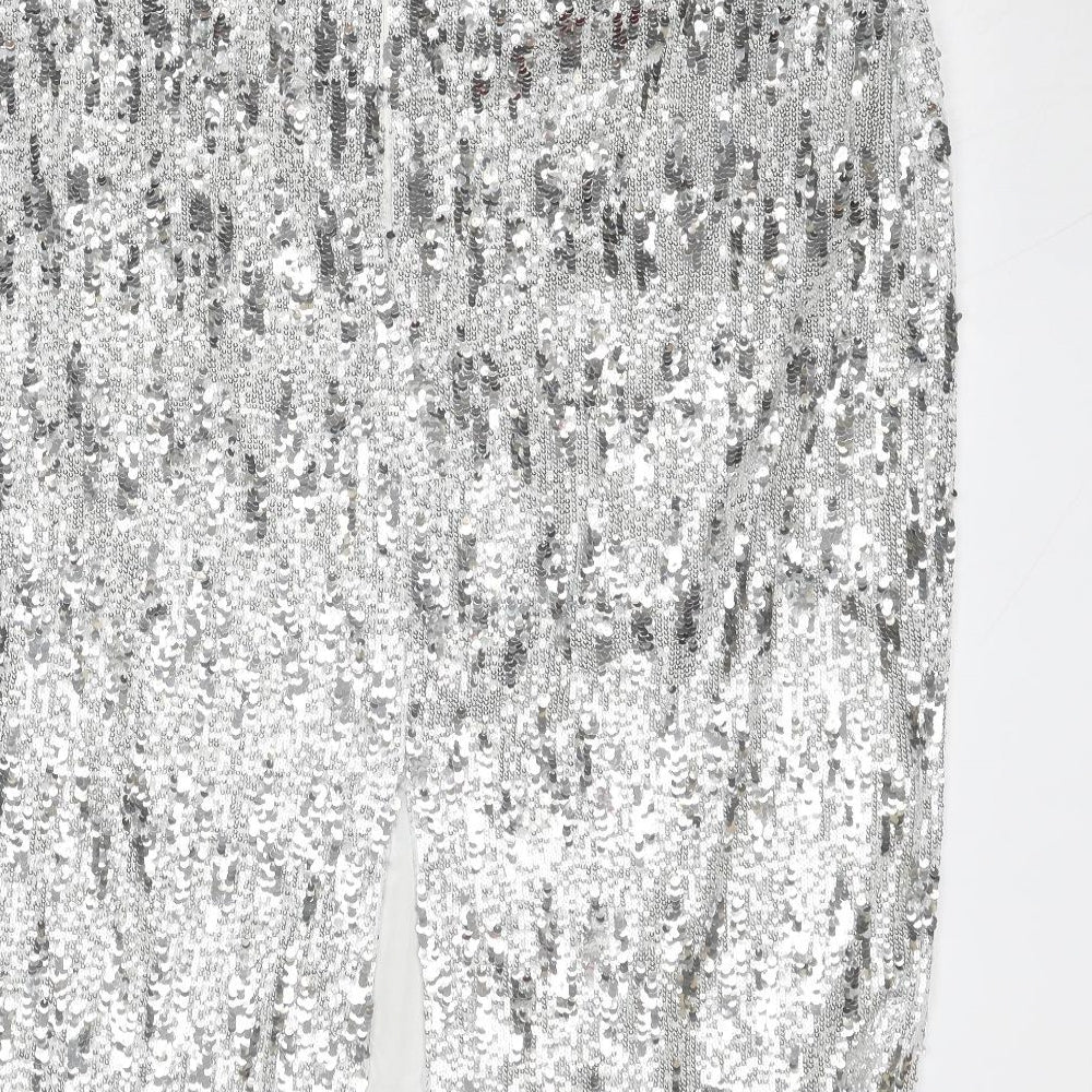 Marks and Spencer Womens Silver Polyester A-Line Skirt Size 22 Zip