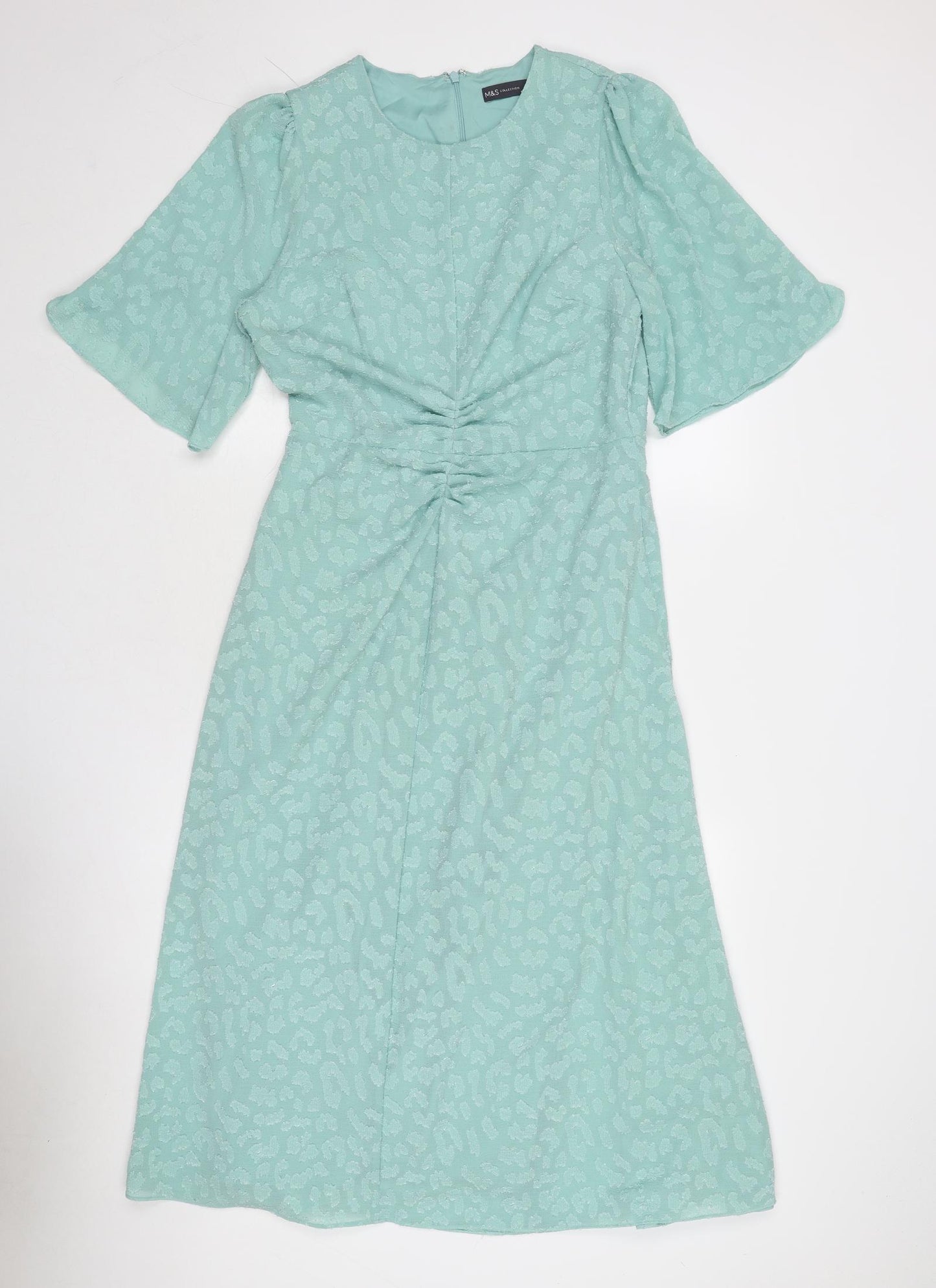 Marks and Spencer Womens Green Geometric Polyester Trapeze & Swing Size 12 Round Neck Zip