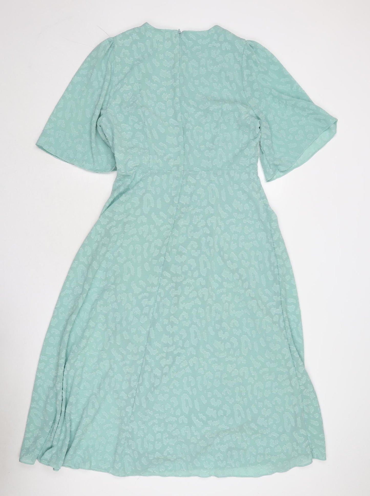 Marks and Spencer Womens Green Geometric Polyester Trapeze & Swing Size 12 Round Neck Zip