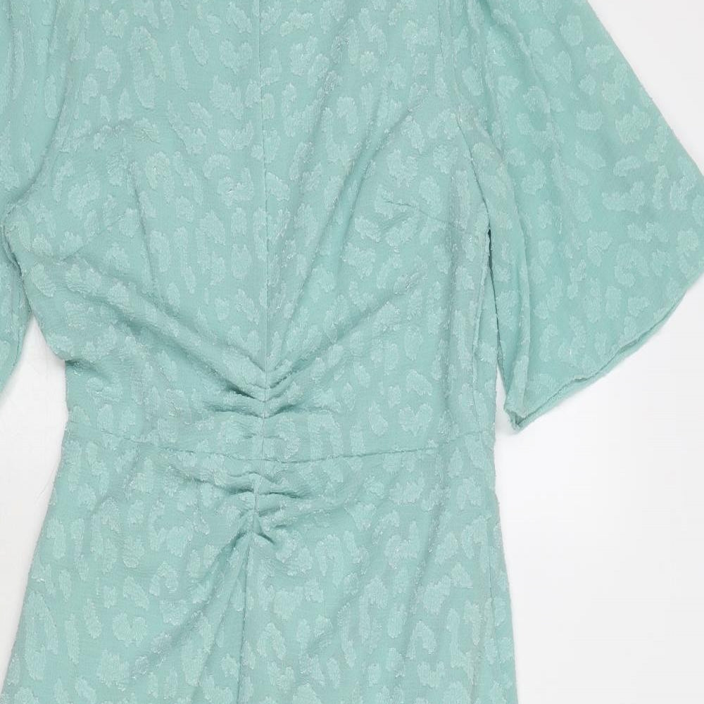 Marks and Spencer Womens Green Geometric Polyester Trapeze & Swing Size 12 Round Neck Zip