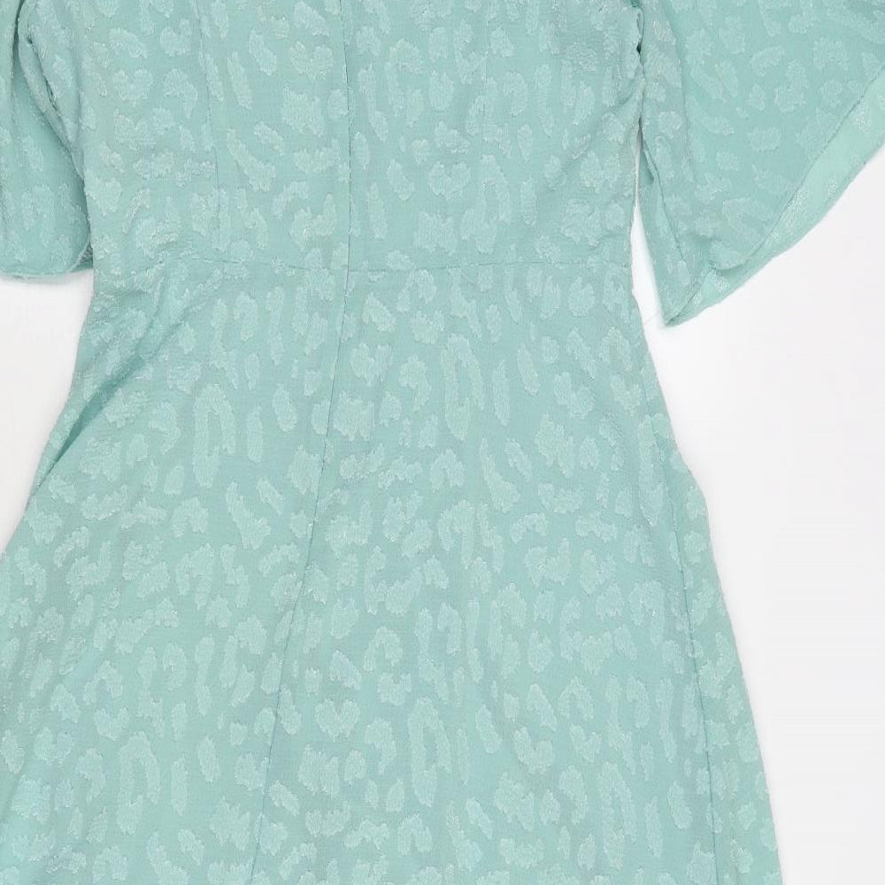 Marks and Spencer Womens Green Geometric Polyester Trapeze & Swing Size 12 Round Neck Zip
