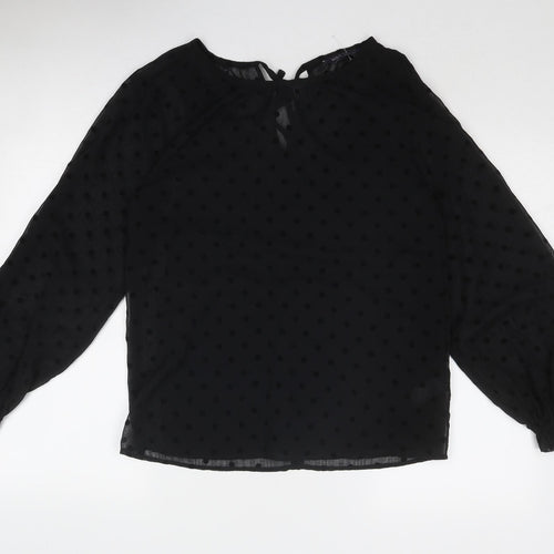 Marks and Spencer Womens Black Polka Dot Polyester Basic Blouse Size 8 Round Neck