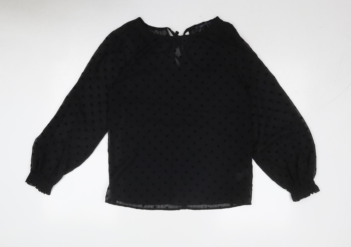 Marks and Spencer Womens Black Polka Dot Polyester Basic Blouse Size 8 Round Neck
