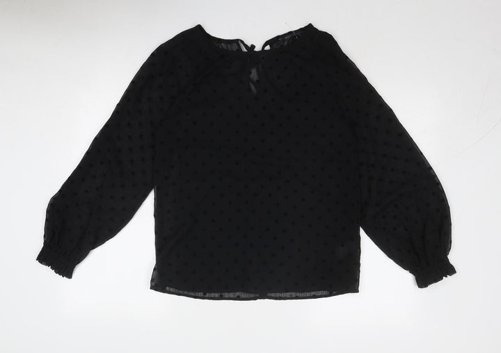 Marks and Spencer Womens Black Polka Dot Polyester Basic Blouse Size 8 Round Neck