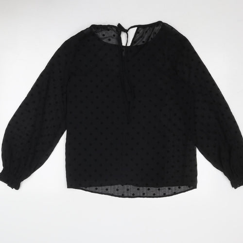 Marks and Spencer Womens Black Polka Dot Polyester Basic Blouse Size 8 Round Neck