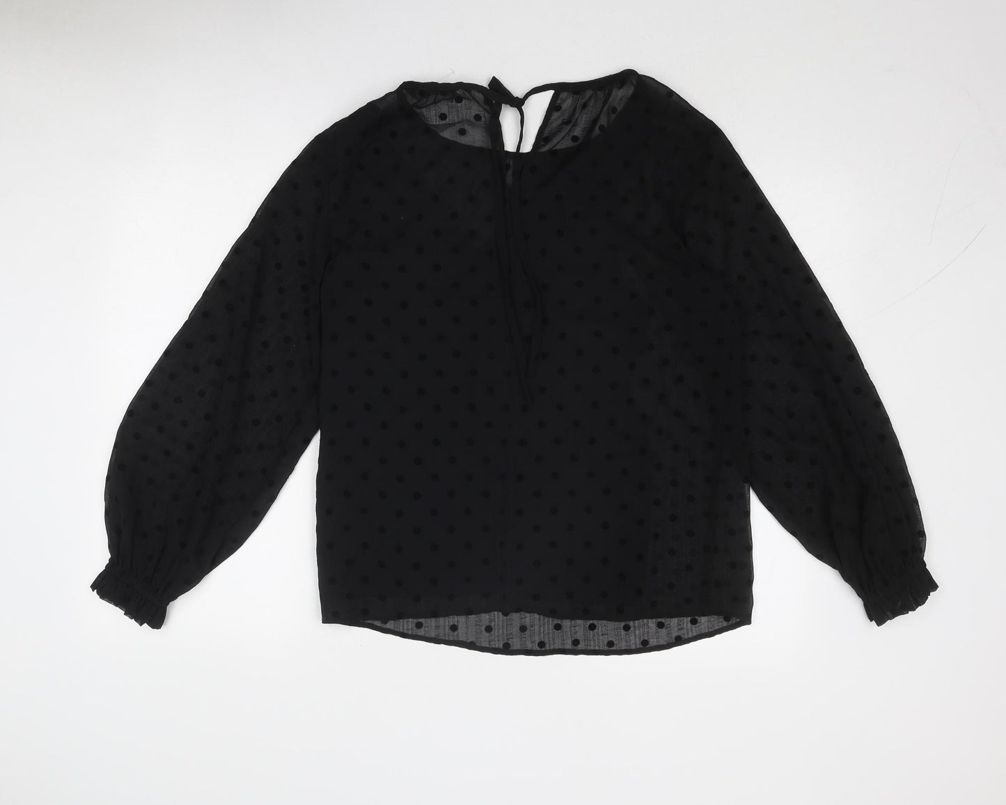 Marks and Spencer Womens Black Polka Dot Polyester Basic Blouse Size 8 Round Neck