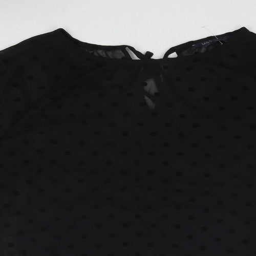 Marks and Spencer Womens Black Polka Dot Polyester Basic Blouse Size 8 Round Neck