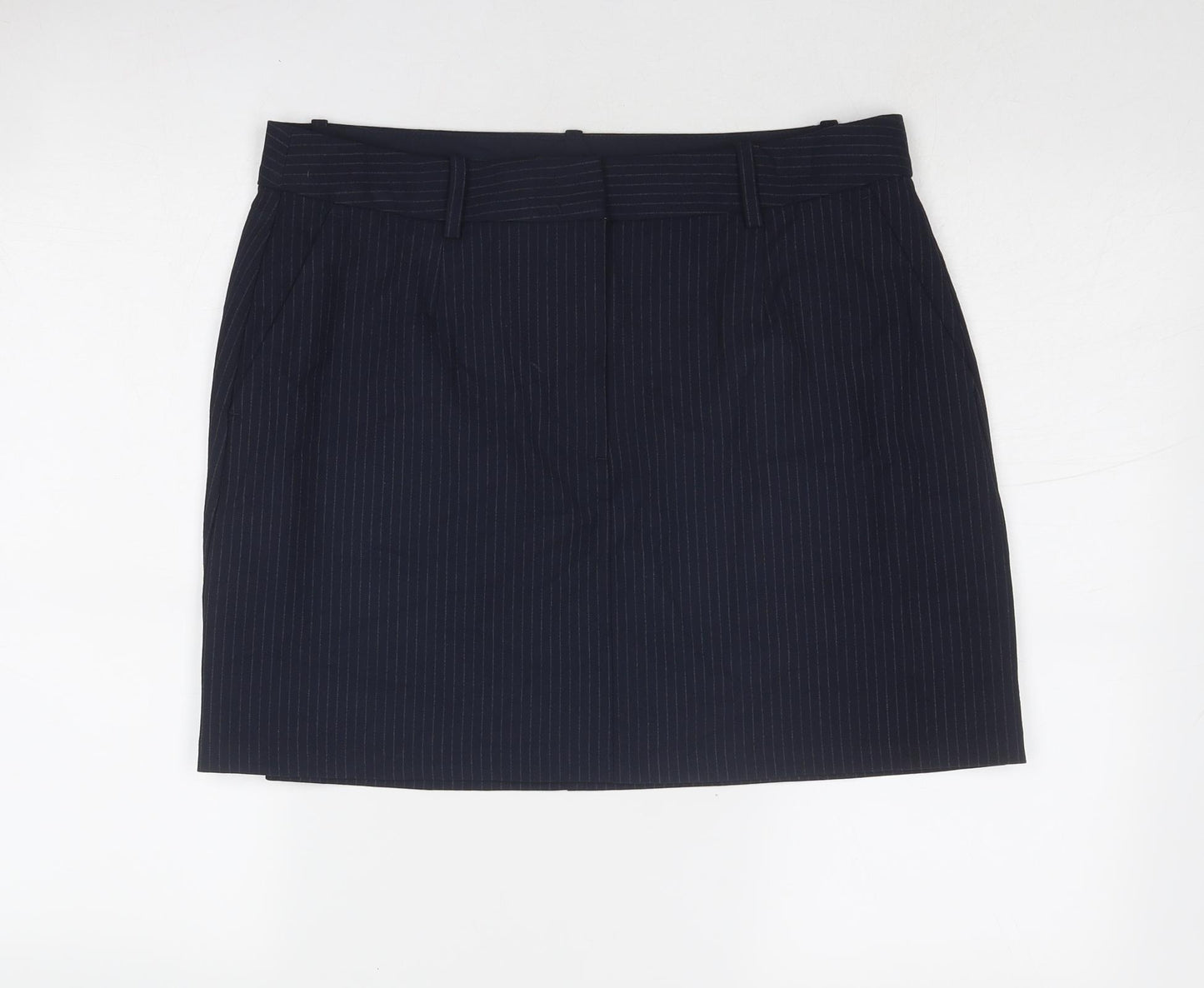 Marks and Spencer Womens Blue Striped Polyester A-Line Skirt Size 16 Zip
