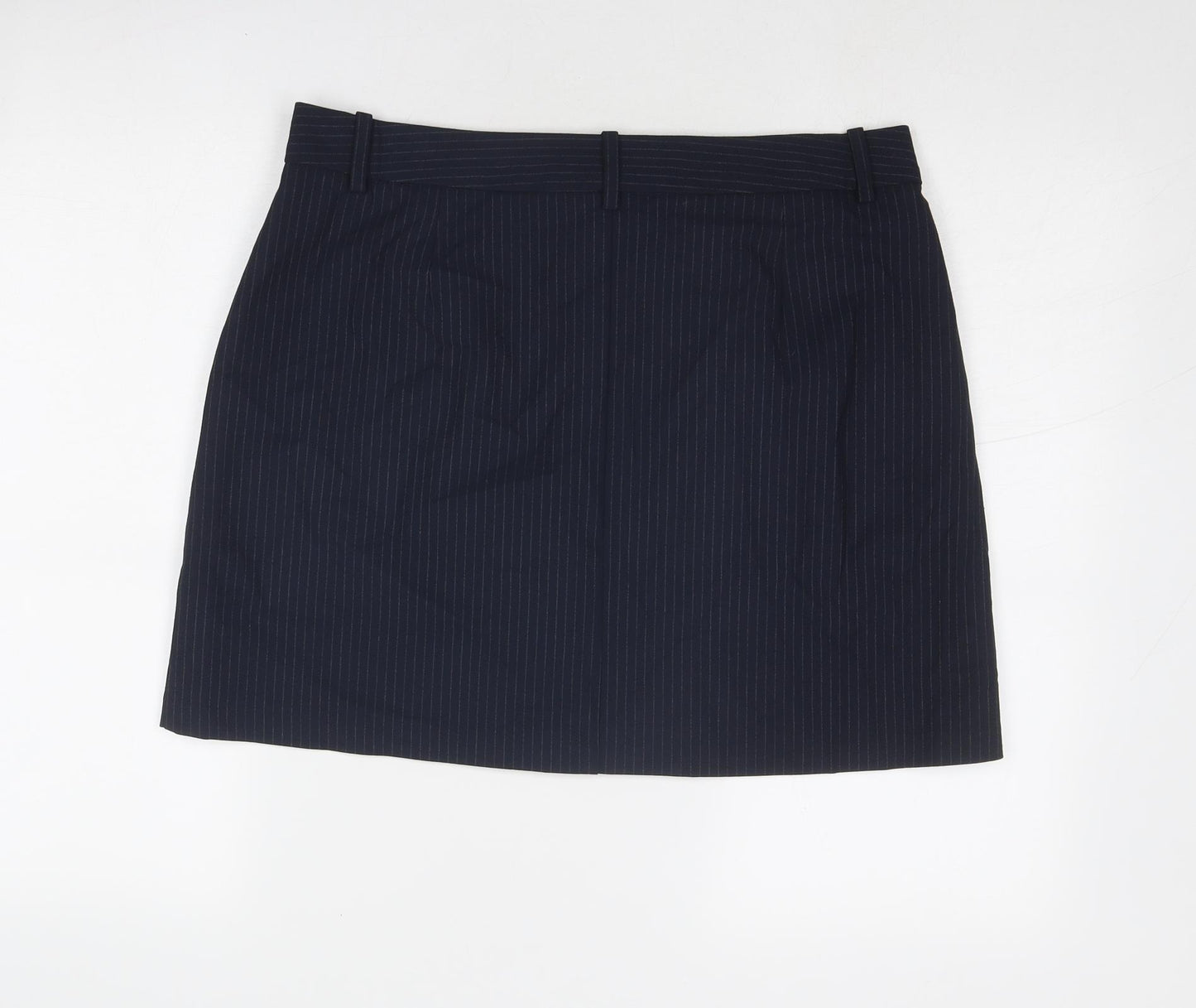 Marks and Spencer Womens Blue Striped Polyester A-Line Skirt Size 16 Zip
