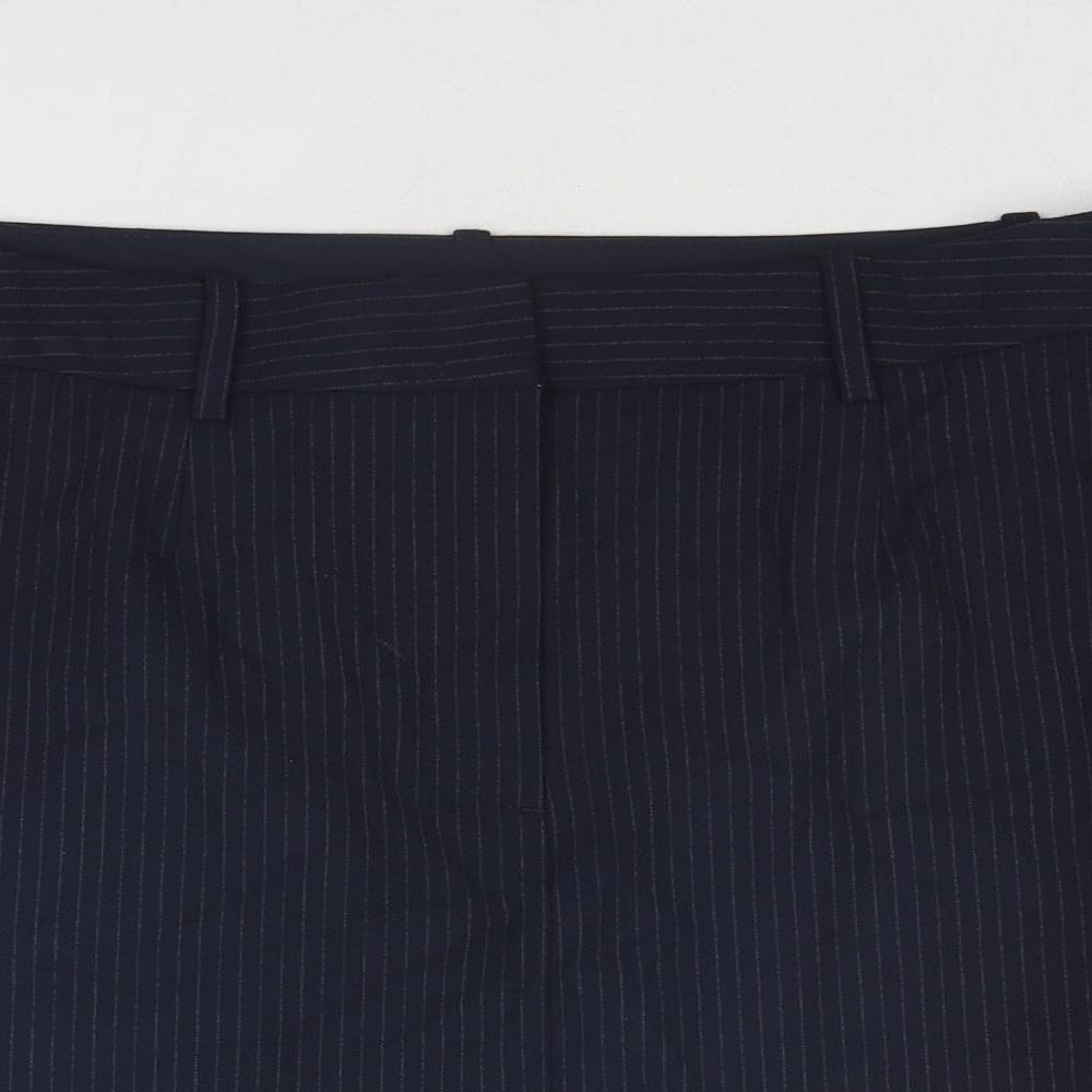 Marks and Spencer Womens Blue Striped Polyester A-Line Skirt Size 16 Zip