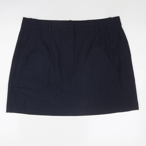 Marks and Spencer Womens Blue Striped Polyester A-Line Skirt Size 18 Zip