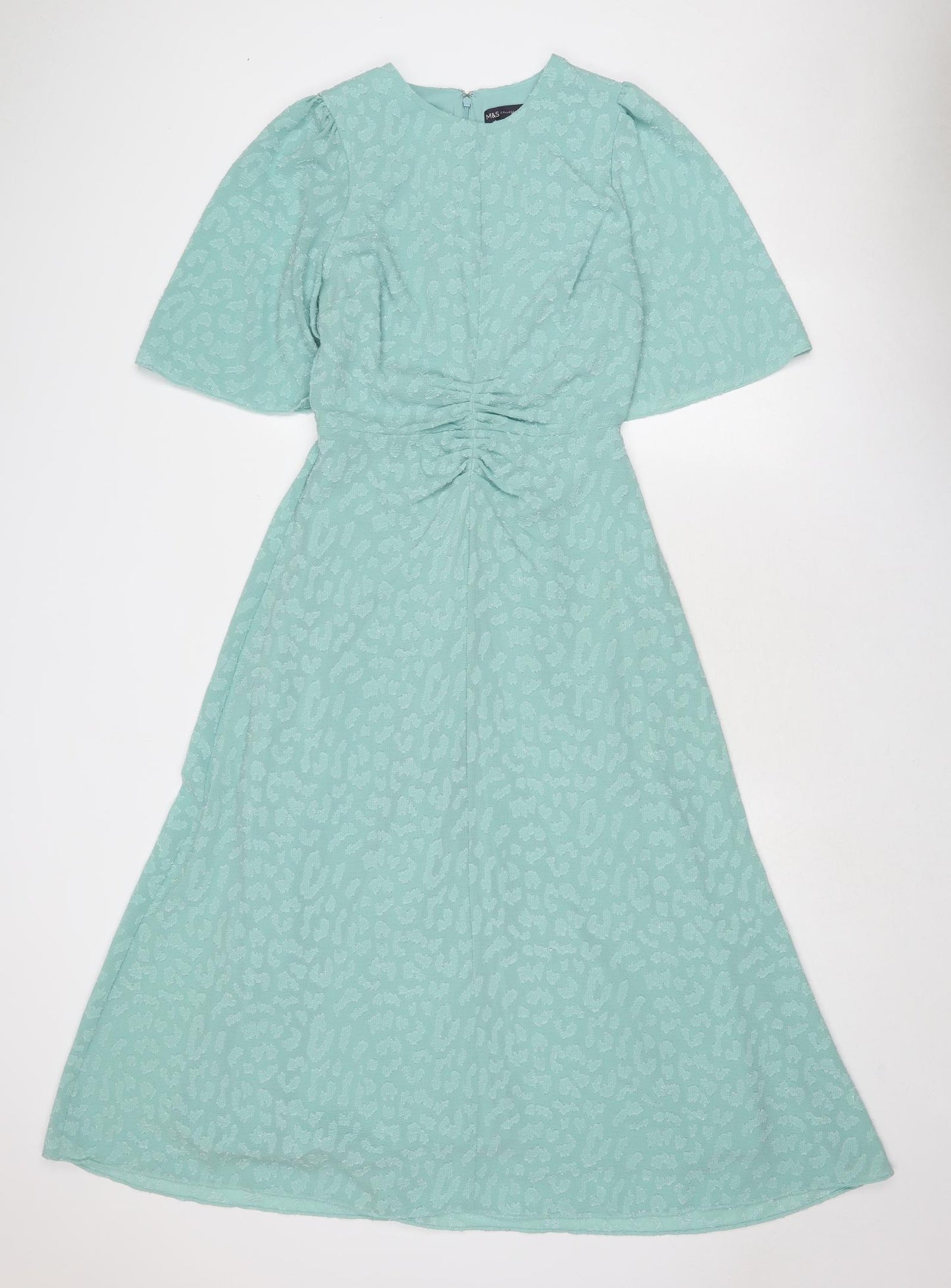 Marks and Spencer Womens Green Geometric Polyester Trapeze & Swing Size 8 Round Neck Zip
