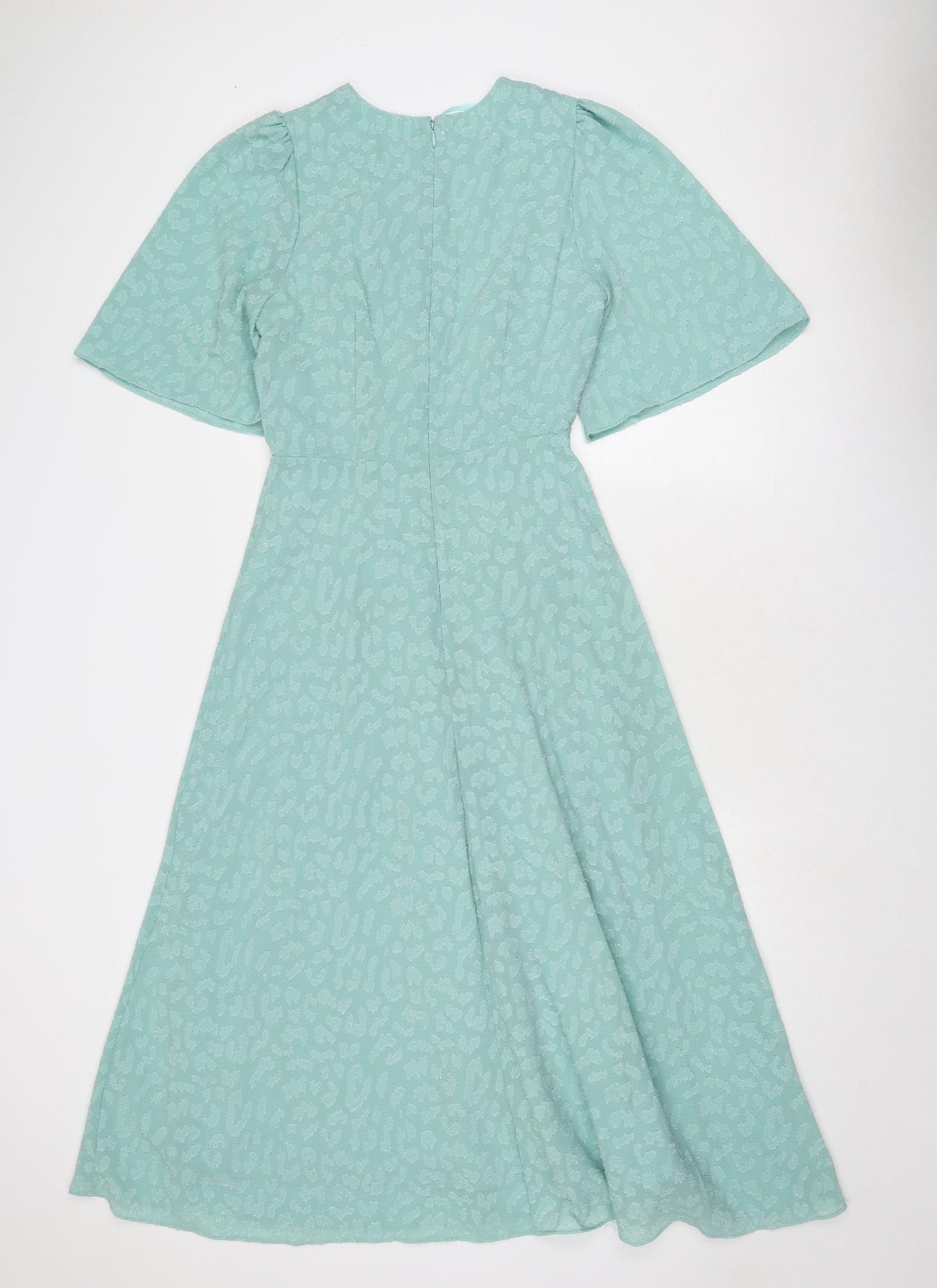 Marks and Spencer Womens Green Geometric Polyester Trapeze & Swing Size 8 Round Neck Zip