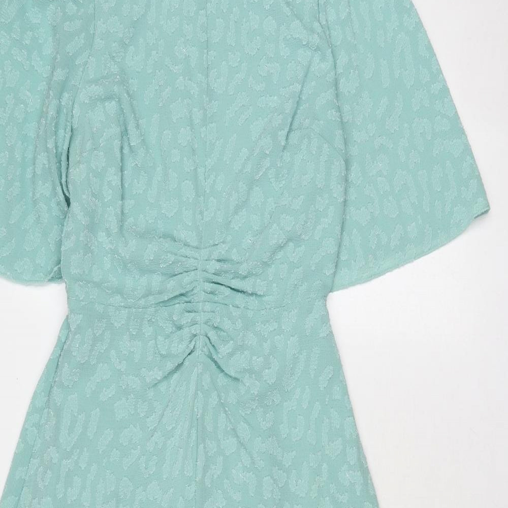 Marks and Spencer Womens Green Geometric Polyester Trapeze & Swing Size 8 Round Neck Zip