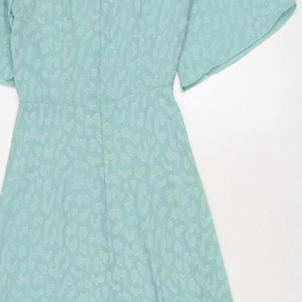 Marks and Spencer Womens Green Geometric Polyester Trapeze & Swing Size 8 Round Neck Zip