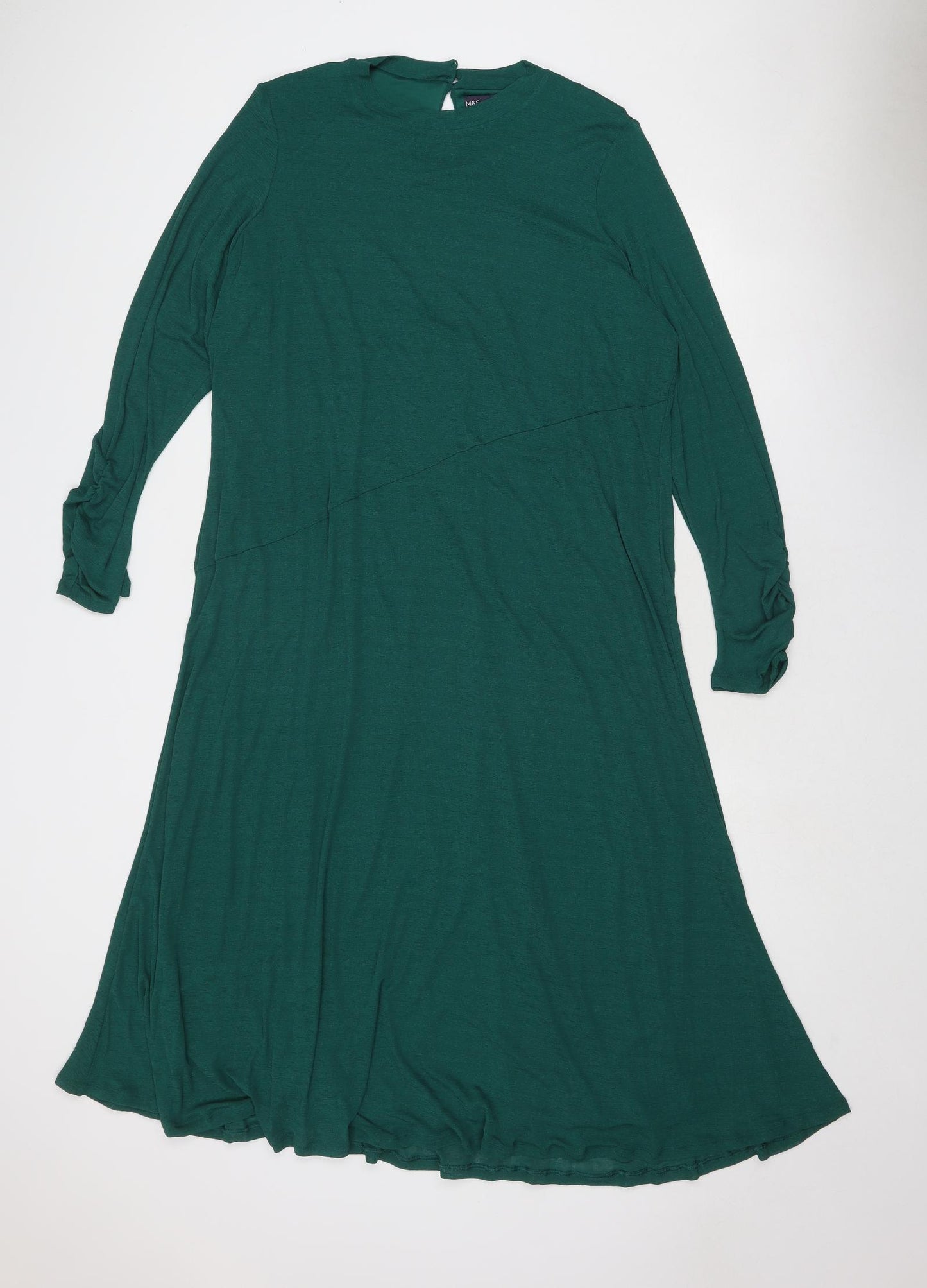 Marks and Spencer Womens Green Polyester Trapeze & Swing Size 22 Round Neck Button