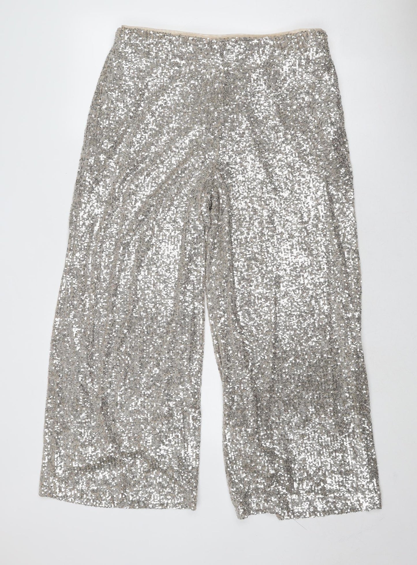 Marks and Spencer Womens Silver Polyester Trousers Size 16 Regular