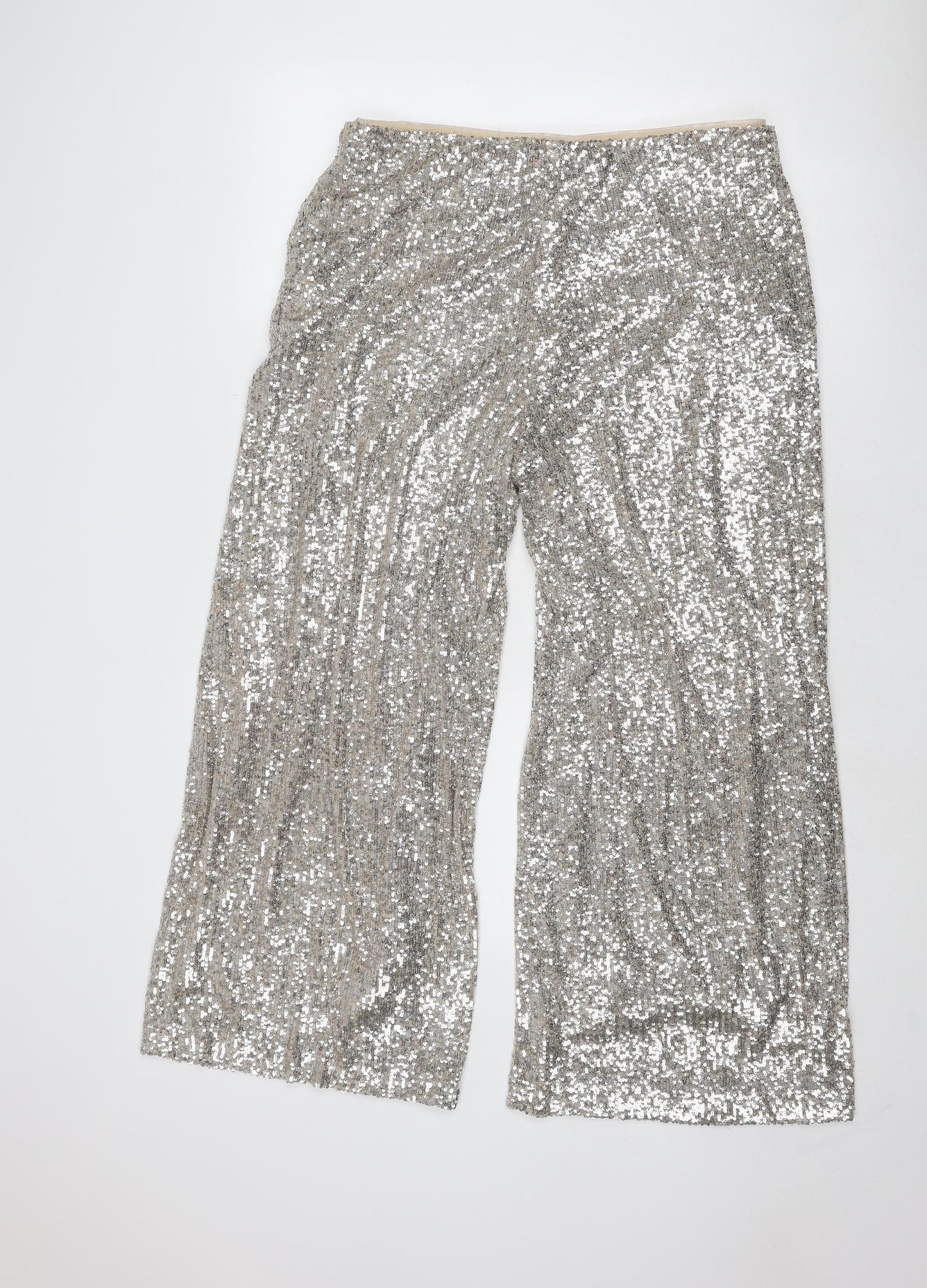 Marks and Spencer Womens Silver Polyester Trousers Size 16 Regular