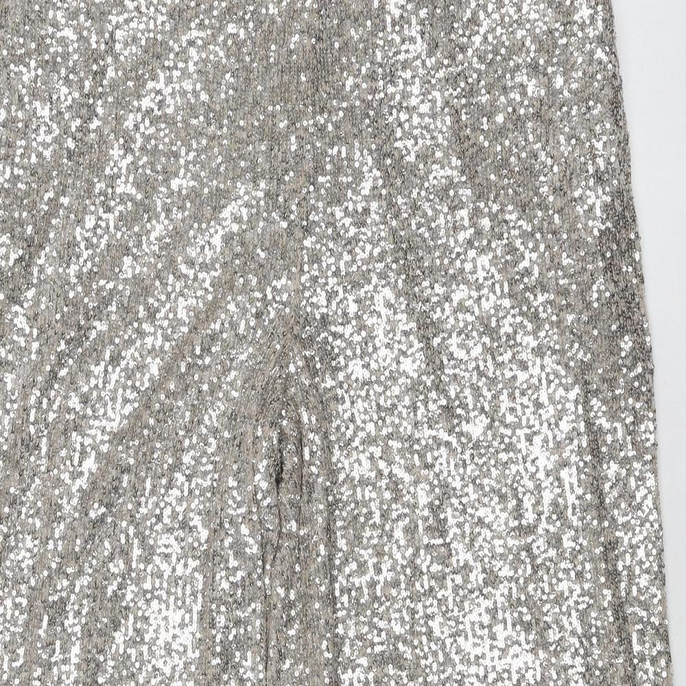 Marks and Spencer Womens Silver Polyester Trousers Size 16 Regular