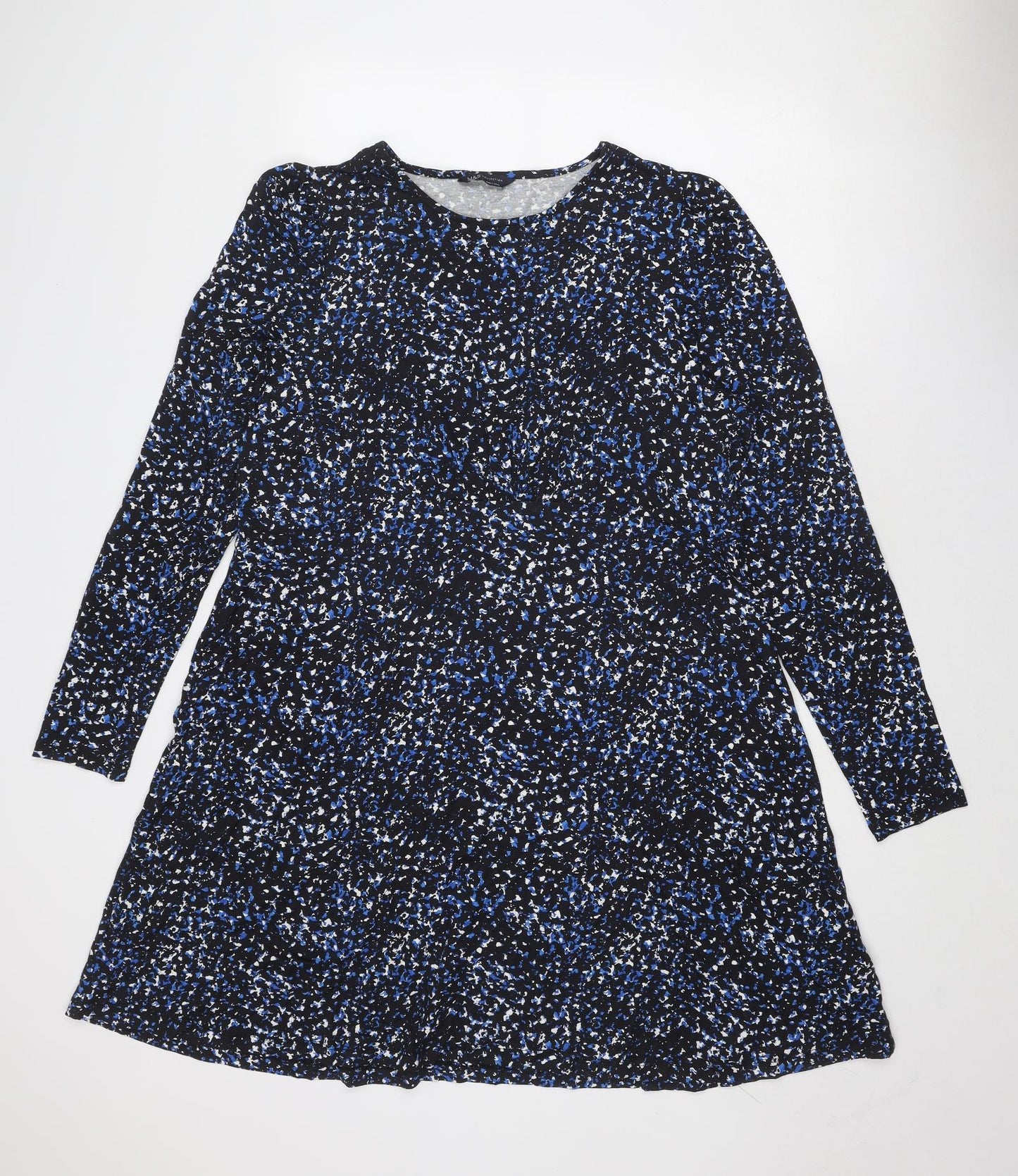 Marks and Spencer Womens Blue Geometric Viscose Trapeze & Swing Size 20 Round Neck Pullover