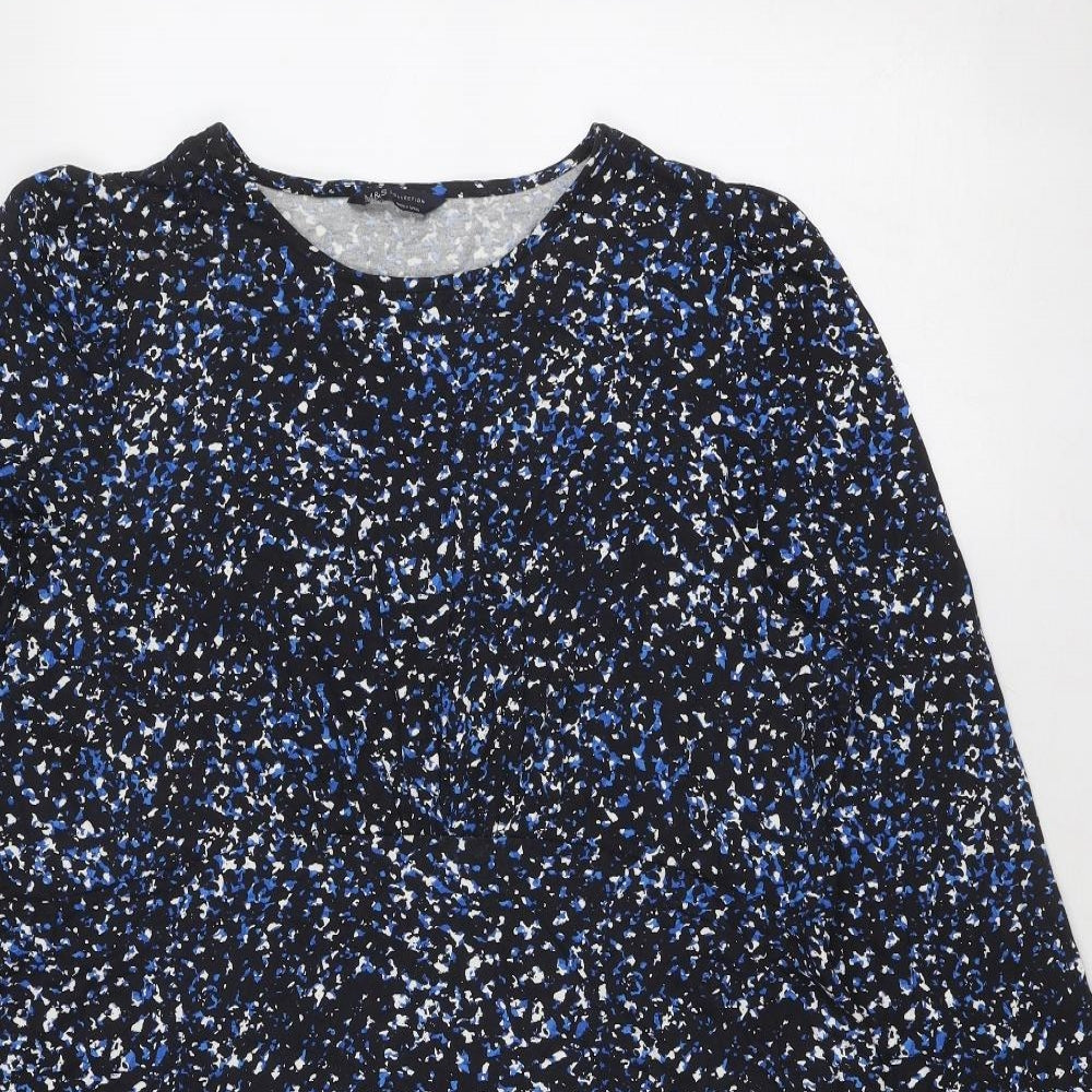 Marks and Spencer Womens Blue Geometric Viscose Trapeze & Swing Size 20 Round Neck Pullover