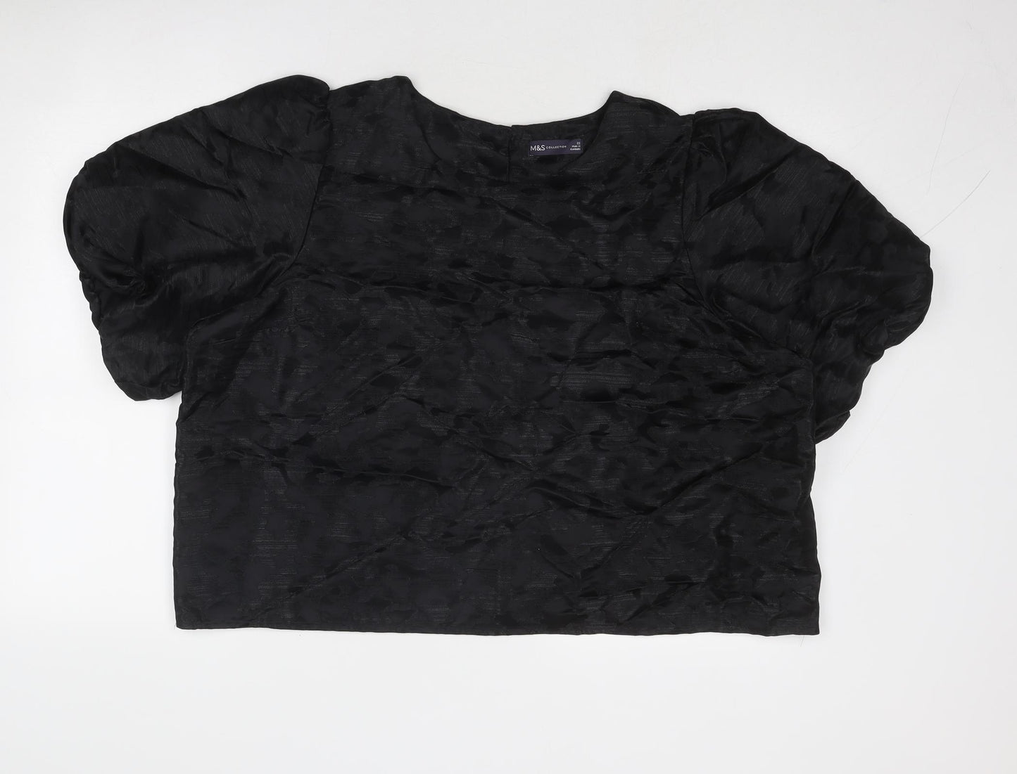 Marks and Spencer Womens Black Geometric Polyester Basic Blouse Size 22 Round Neck