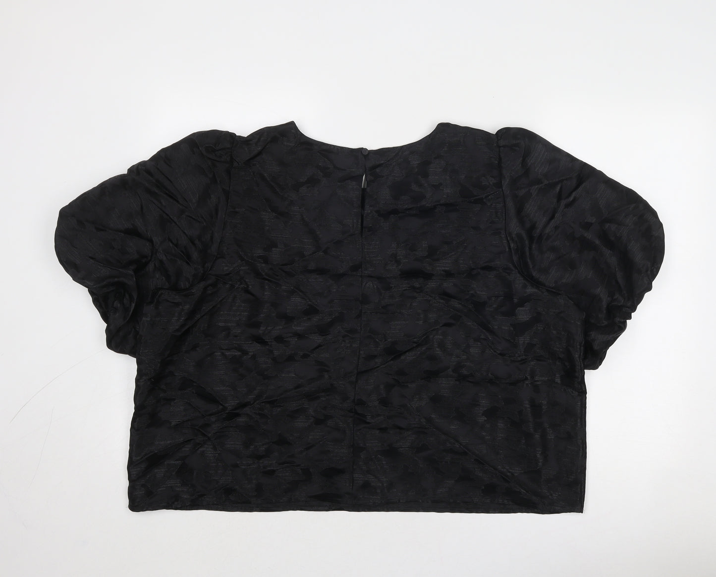 Marks and Spencer Womens Black Geometric Polyester Basic Blouse Size 22 Round Neck