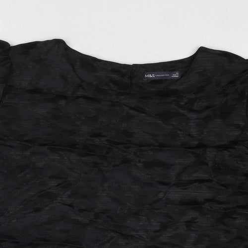Marks and Spencer Womens Black Geometric Polyester Basic Blouse Size 22 Round Neck