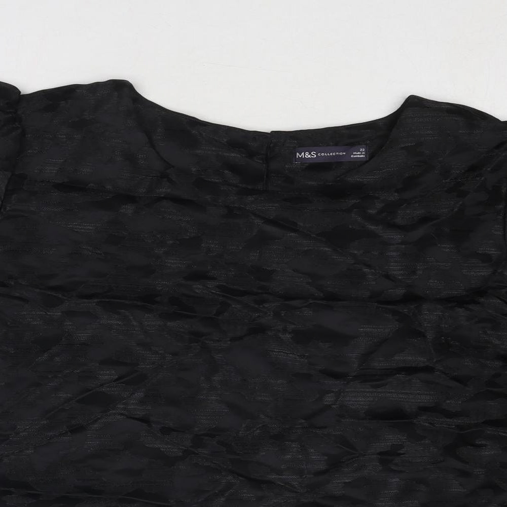 Marks and Spencer Womens Black Geometric Polyester Basic Blouse Size 22 Round Neck