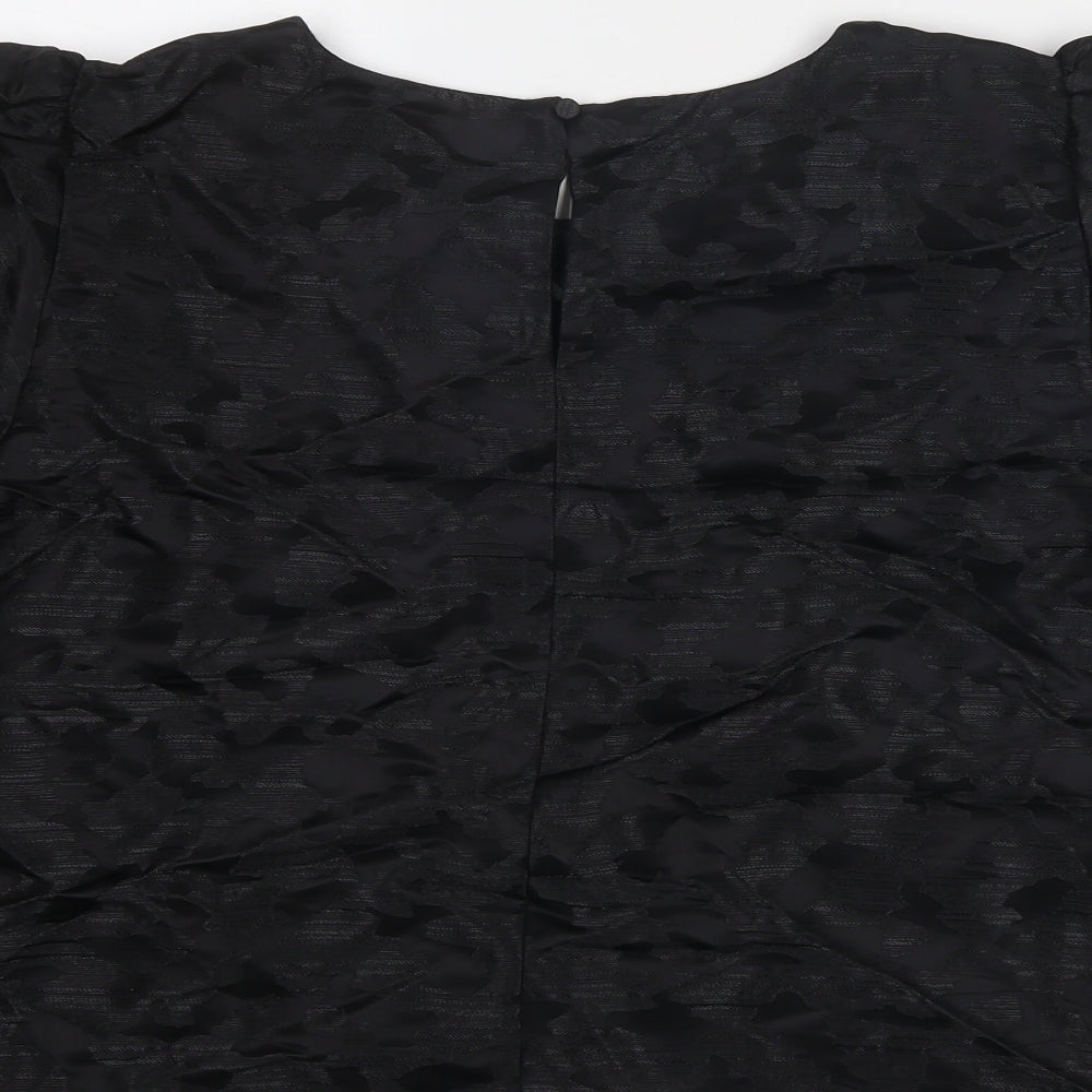 Marks and Spencer Womens Black Geometric Polyester Basic Blouse Size 22 Round Neck