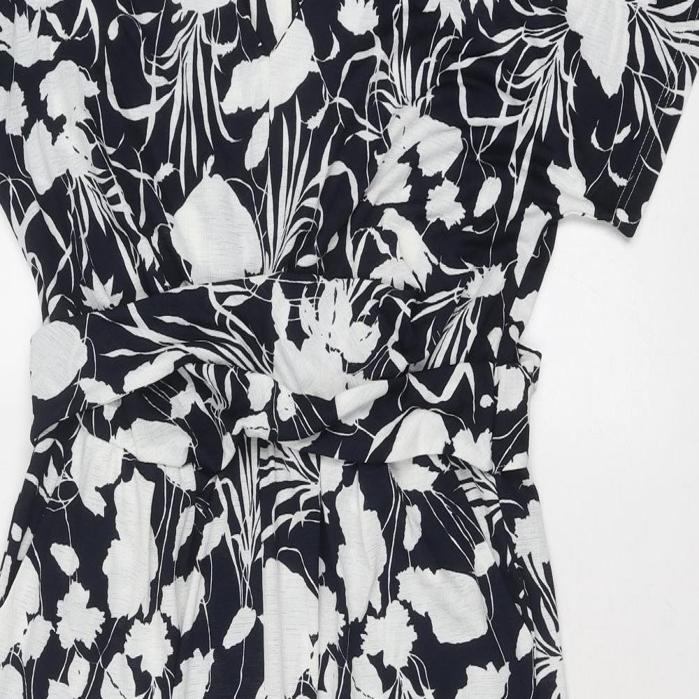 NEXT Womens Blue Floral Polyester Jumpsuit One-Piece Size 14 Pullover