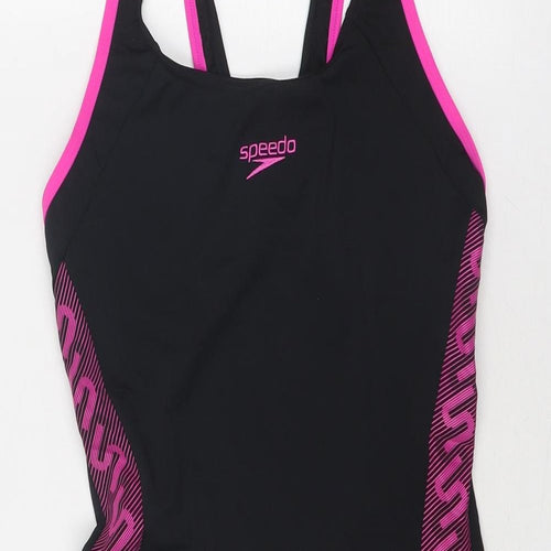 Speedo Womens Black Polyester One Piece Size 14
