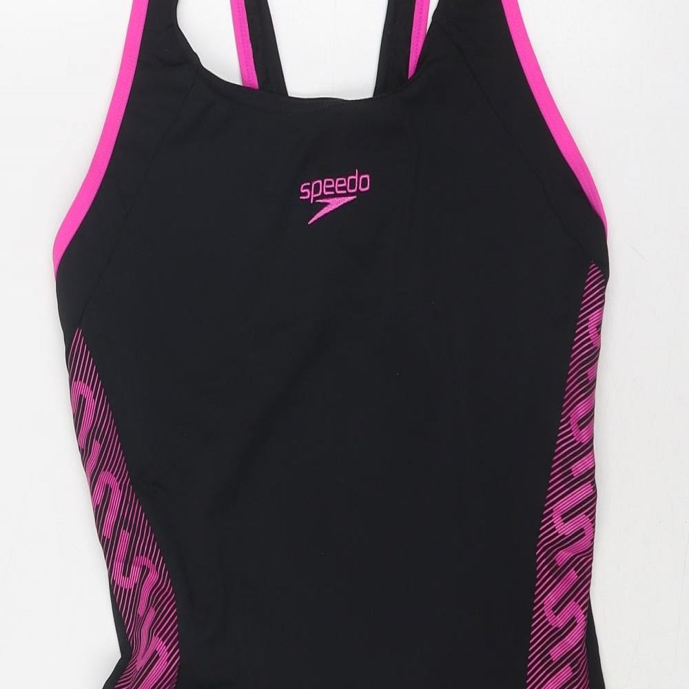 Speedo Womens Black Polyester One Piece Size 14