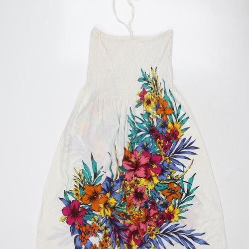Pistachio Womens White Floral Cotton Trapeze & Swing Size S Halter Tie