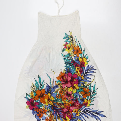Pistachio Womens White Floral Cotton Trapeze & Swing Size S Halter Tie