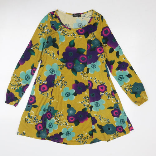Indulgence Womens Multicoloured Floral Wool Trapeze & Swing Size S Round Neck Pullover - Size S-M