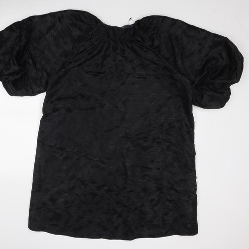 Marks and Spencer Womens Black Geometric Polyester A-Line Size 14 Round Neck Button