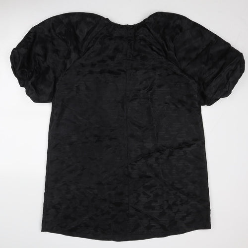 Marks and Spencer Womens Black Geometric Polyester A-Line Size 14 Round Neck Button