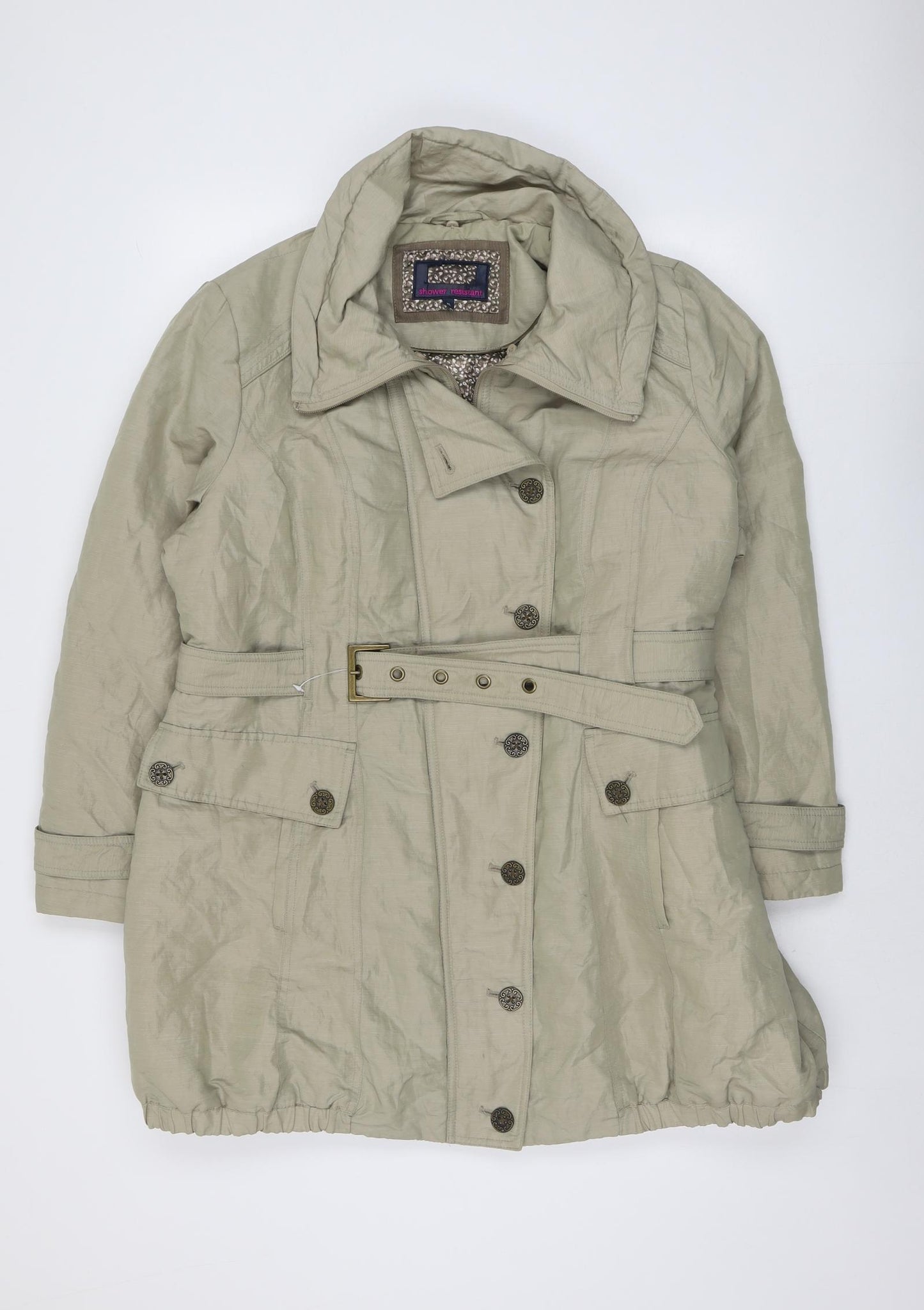 Shower Resistant Womens Beige Trench Coat Coat Size XL Zip